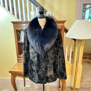 Dale Faux Fur Jacket with Genuine Dyed Blue Fox from Norway Collar.  Size 14.